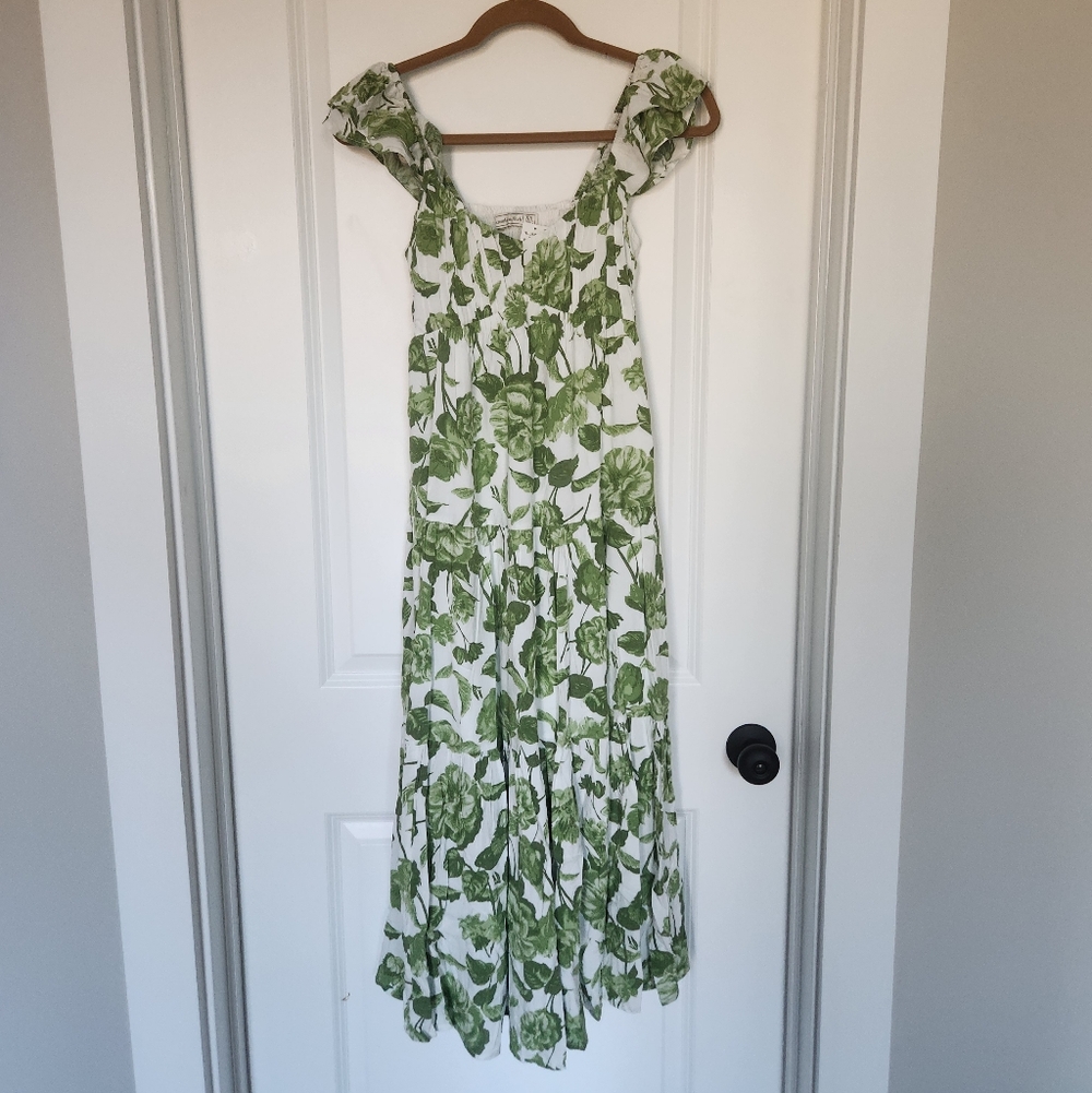 Abercrombie And Fitch Floral Tiered Midi Dress Green XS Summer Dress NWT - Picture 3 of 6